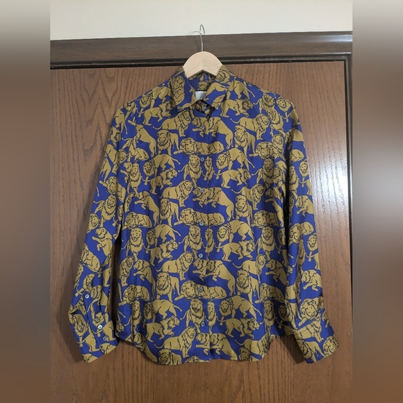 Silk Lion Print Button-Up Shirt - Picture 1 of 4